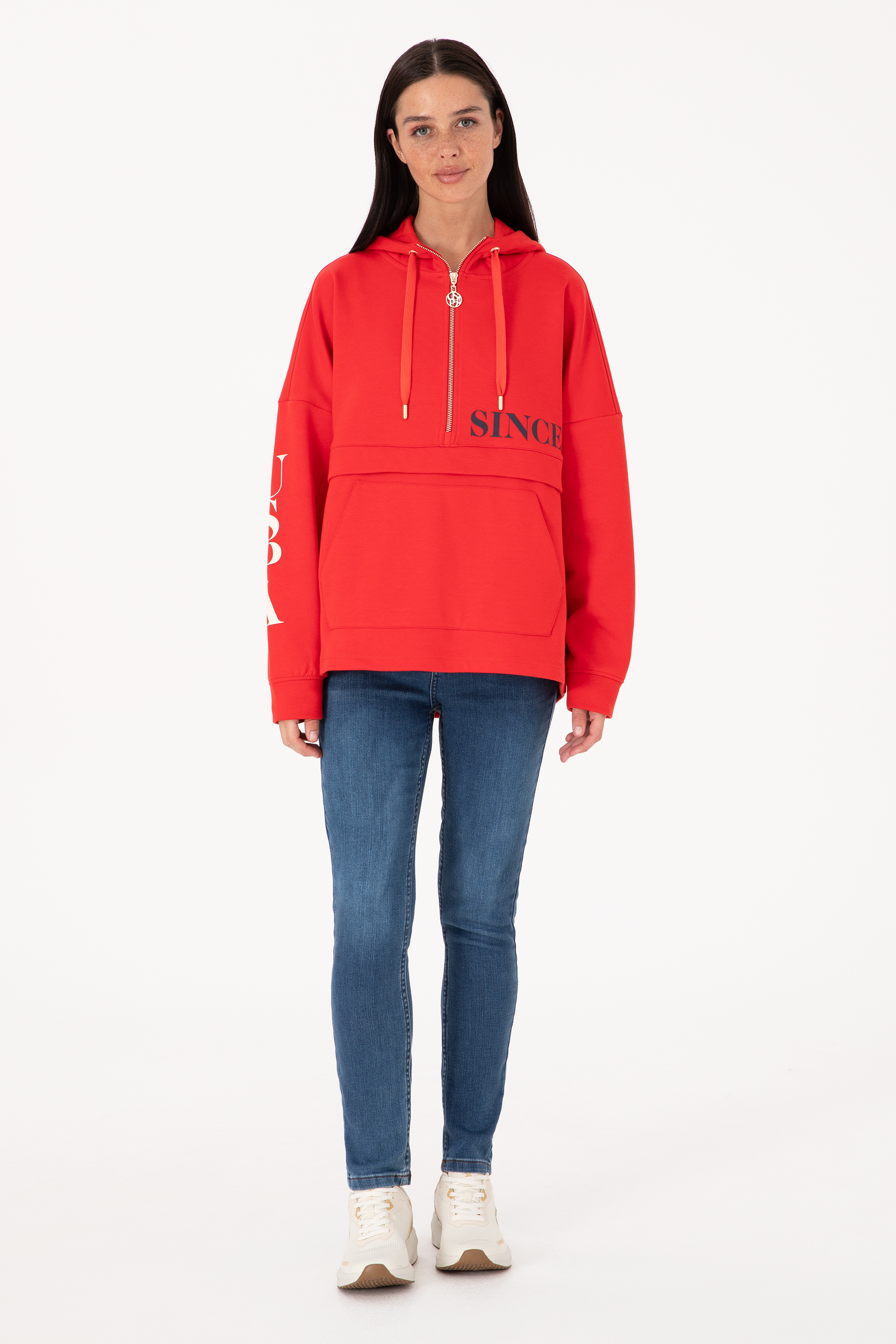Kadın Kırmızı Kapüşonlu Sweatshirt