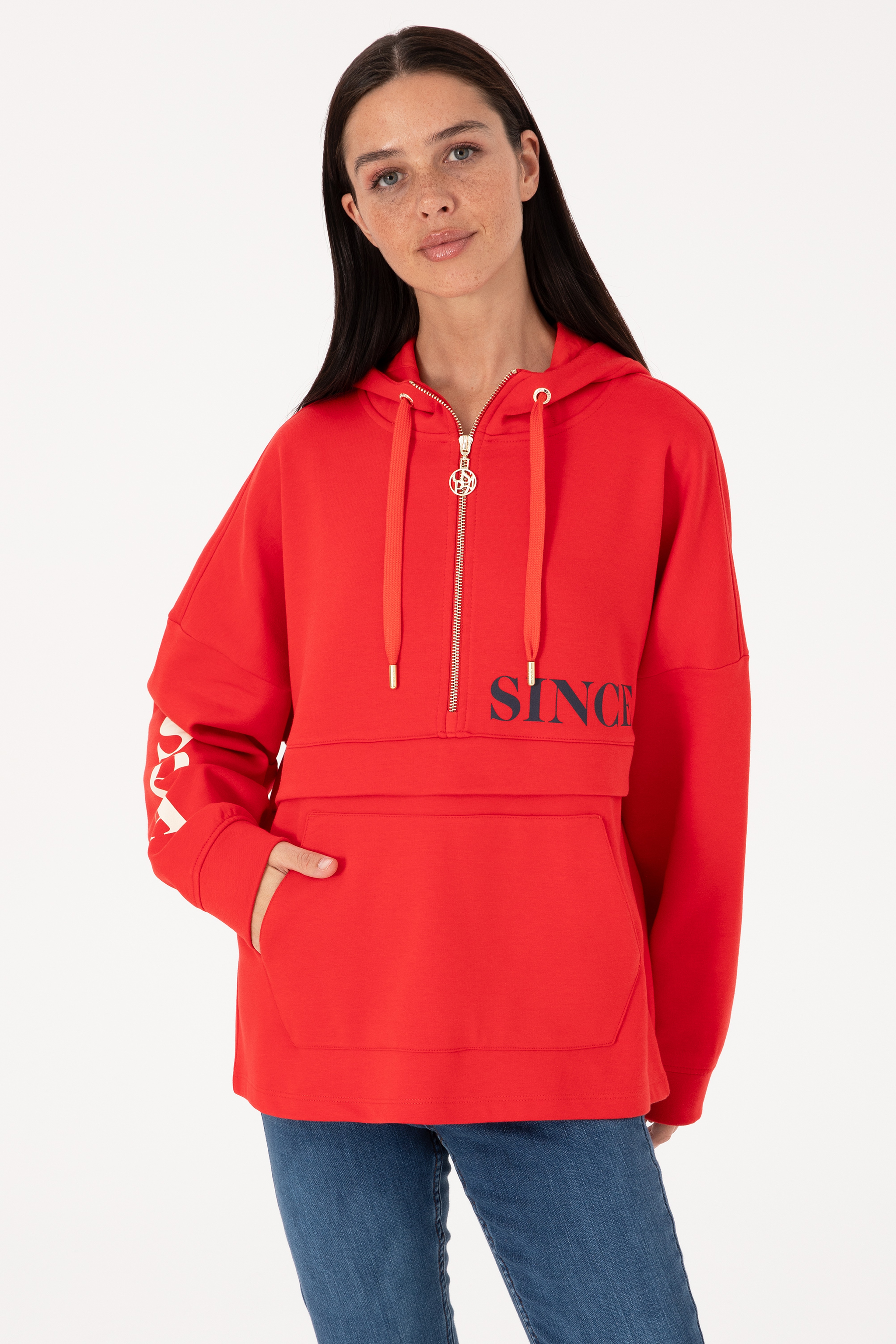 Kadın Kırmızı Kapüşonlu Sweatshirt