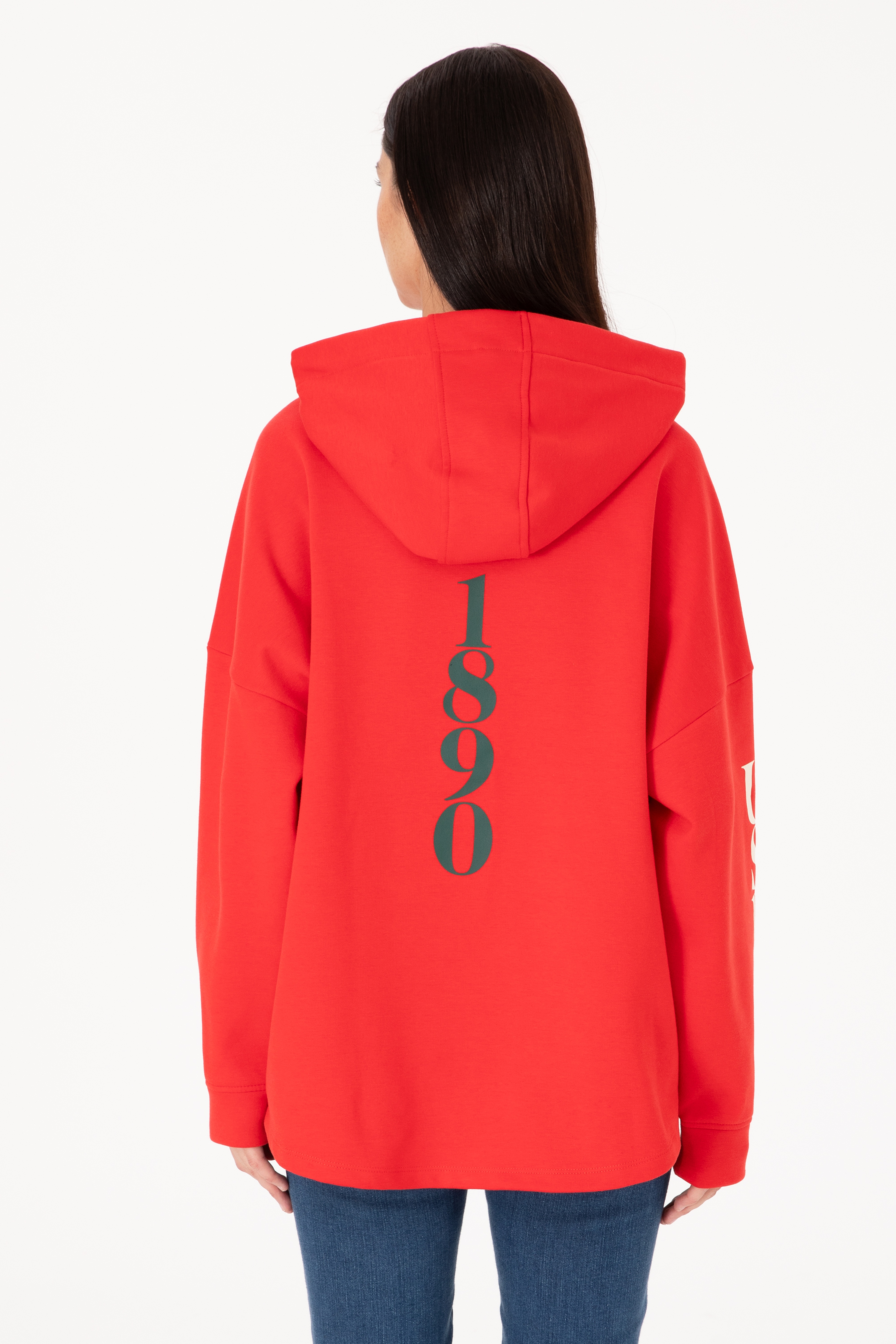 Kadın Kırmızı Kapüşonlu Sweatshirt - Image 5
