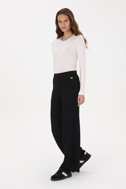 Kadın Siyah Loose Fit Triko Pantolon