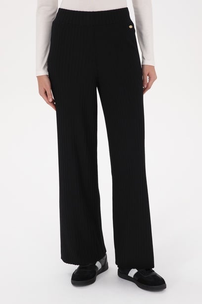 Kadın Siyah Loose Fit Triko Pantolon
