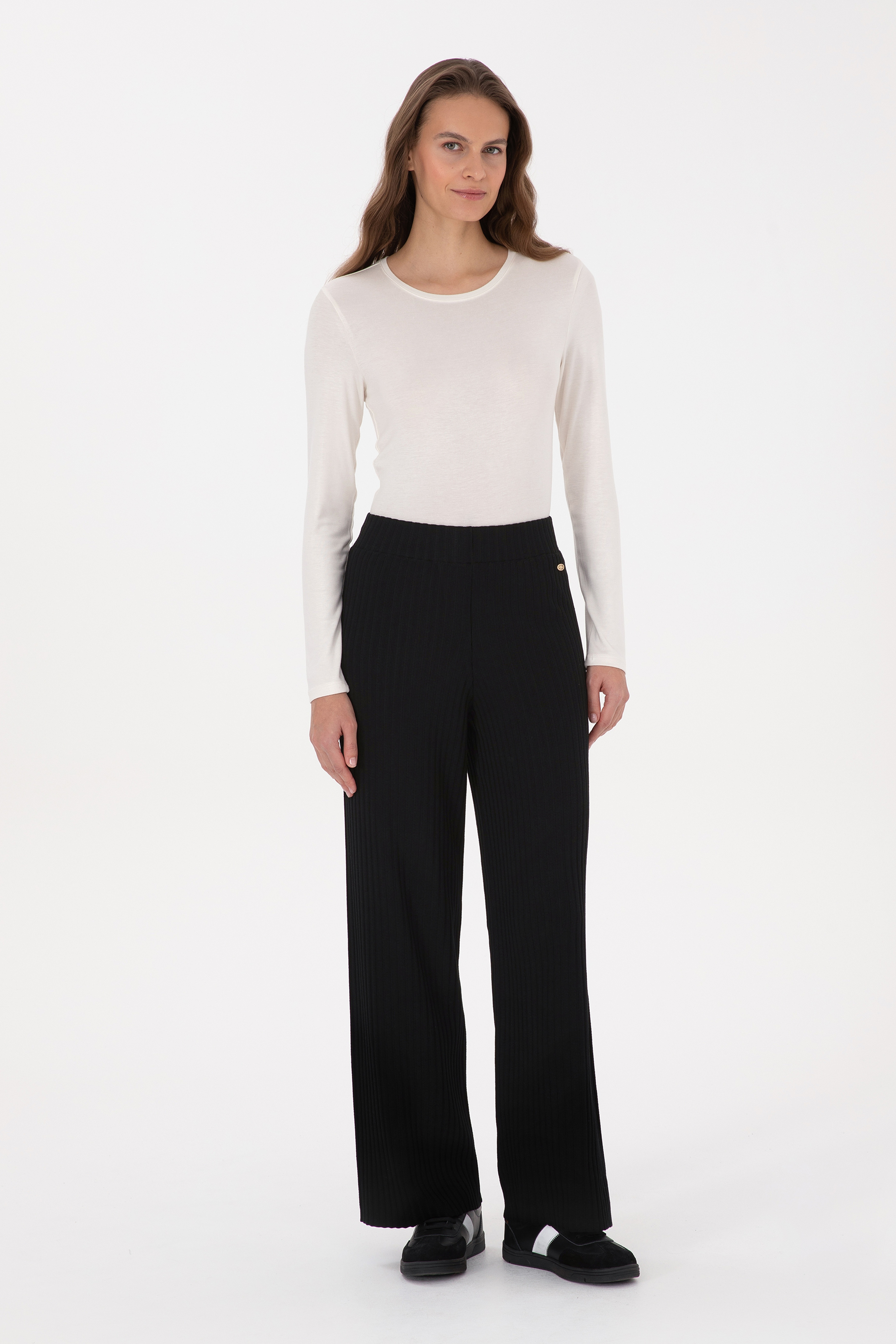 Kadın Siyah Loose Fit Triko Pantolon