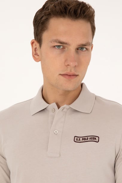 Erkek Regular Fit Polo Yaka Taş Sweatshirt