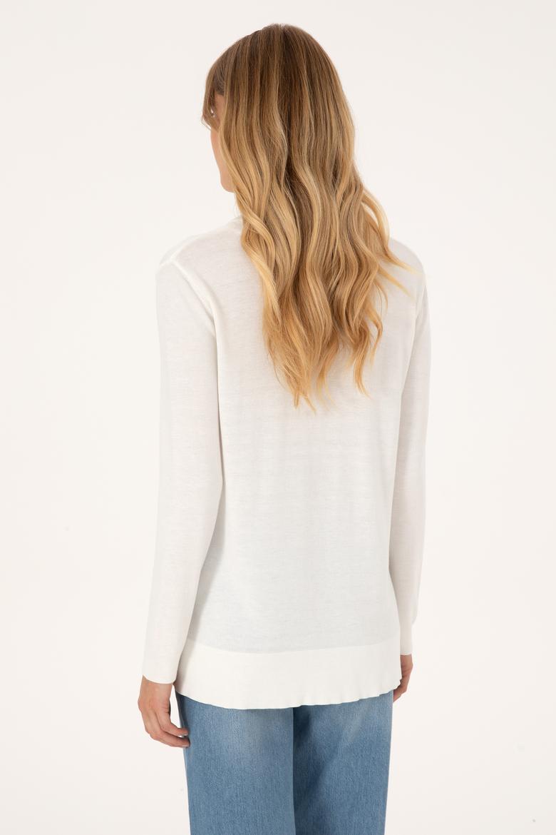 Kadın Ekru Basic Kazak - 50315449056