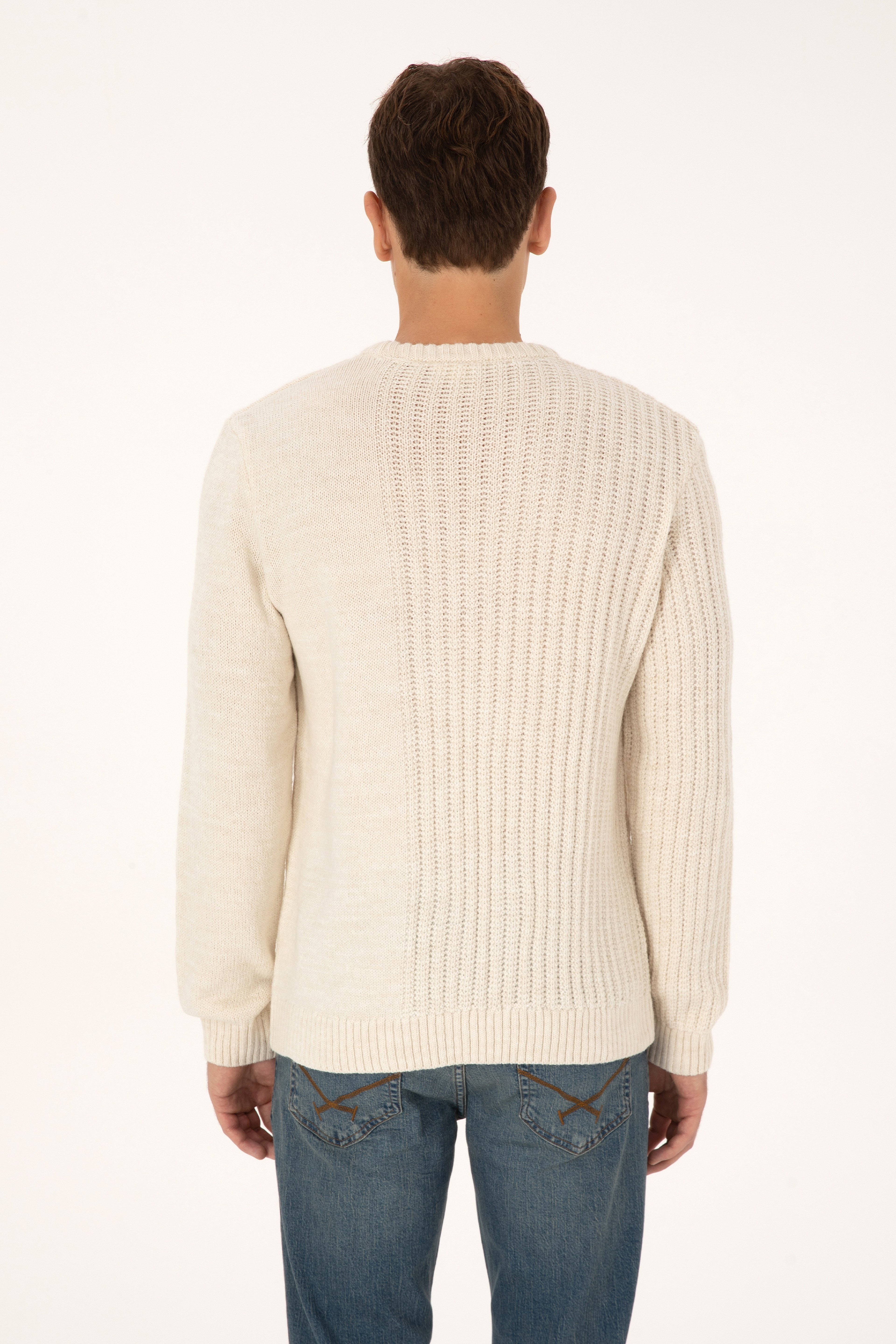 Erkek Comfort Fit Bisiklet Yaka Krem Kazak - Image 5