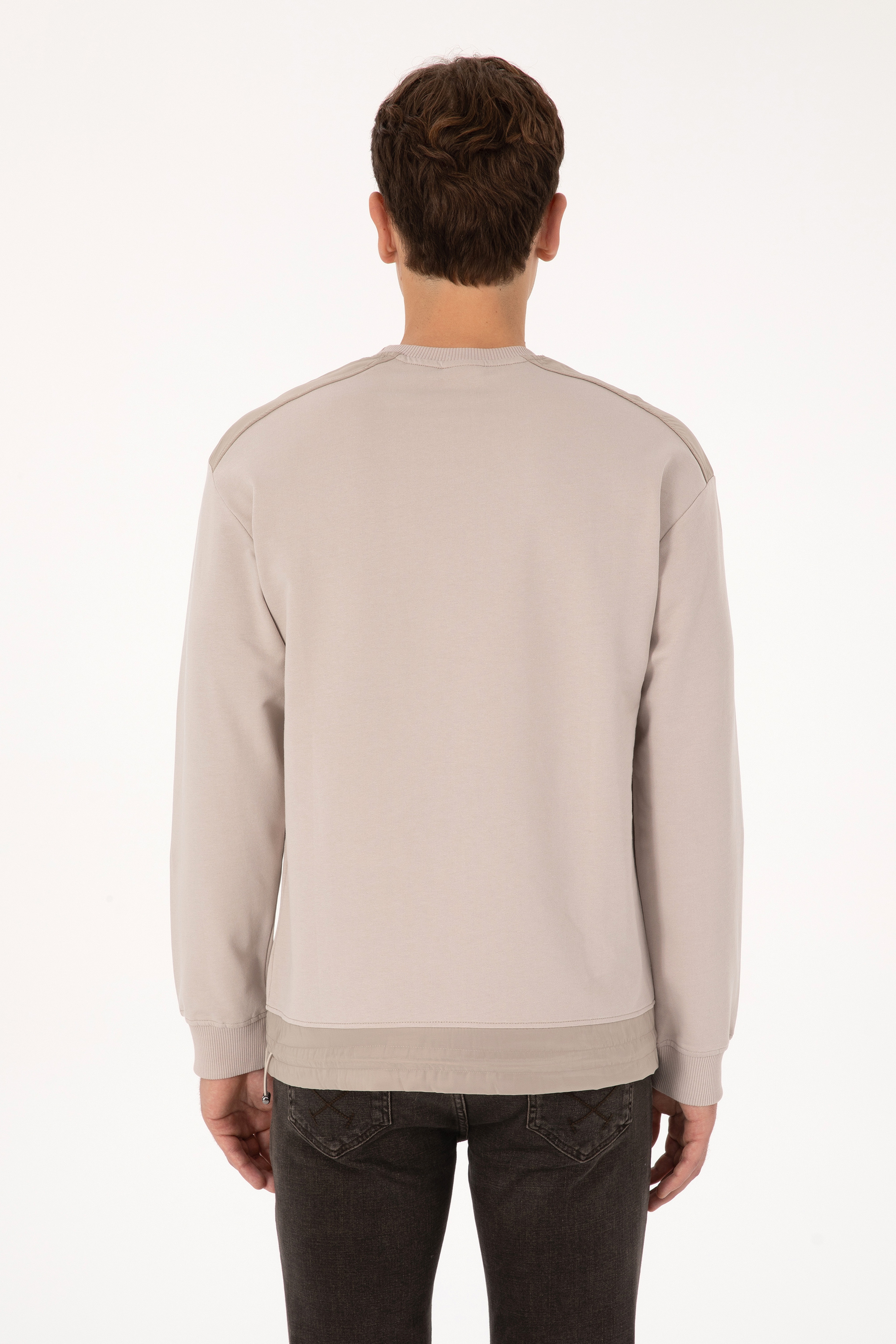 Erkek Comfort Fit Bisiklet Yaka Cep Detaylı Taş Sweatshirt - Image 5
