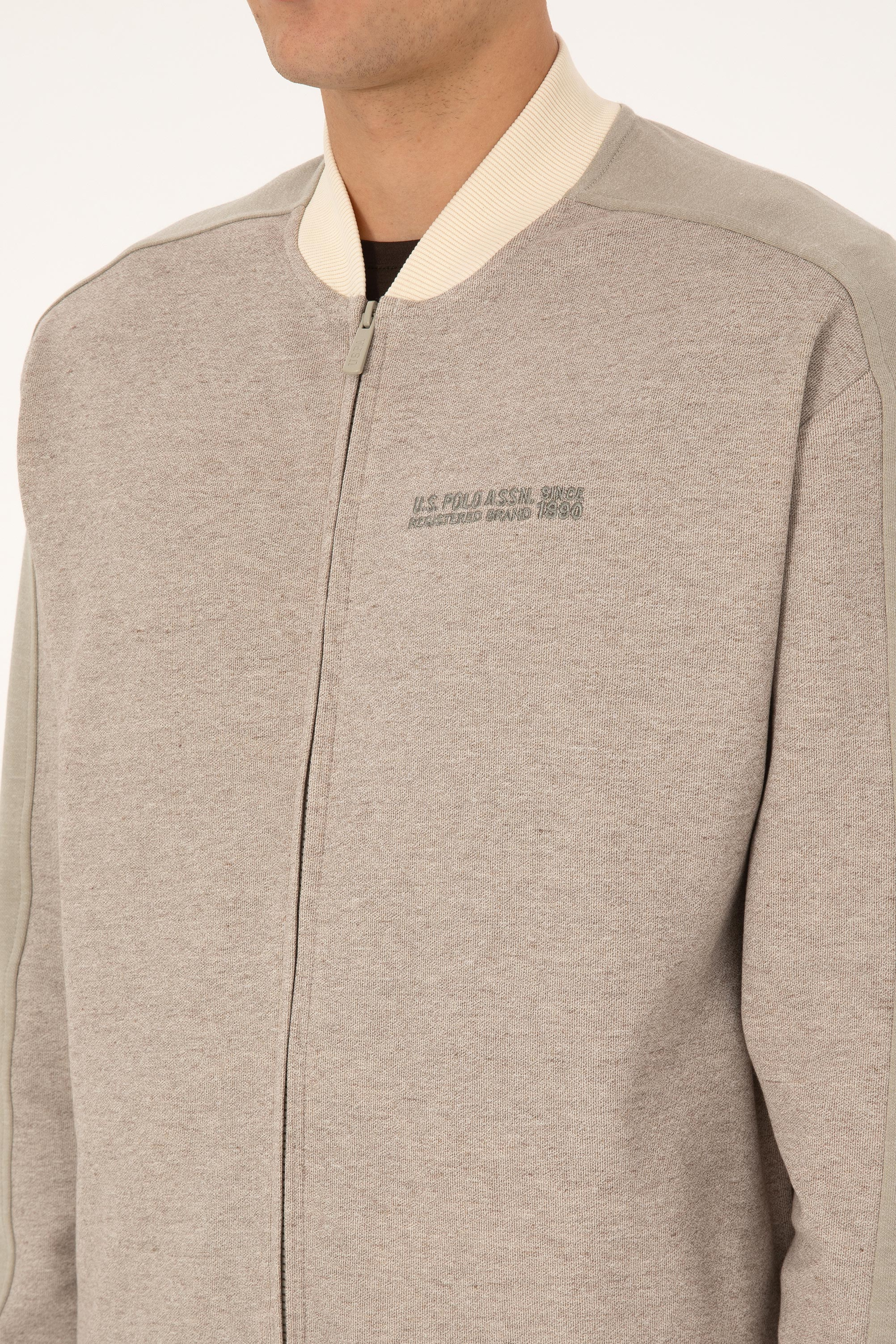 Erkek Regular Fit Fermuarlı Krem Örme Hırka - Image 7