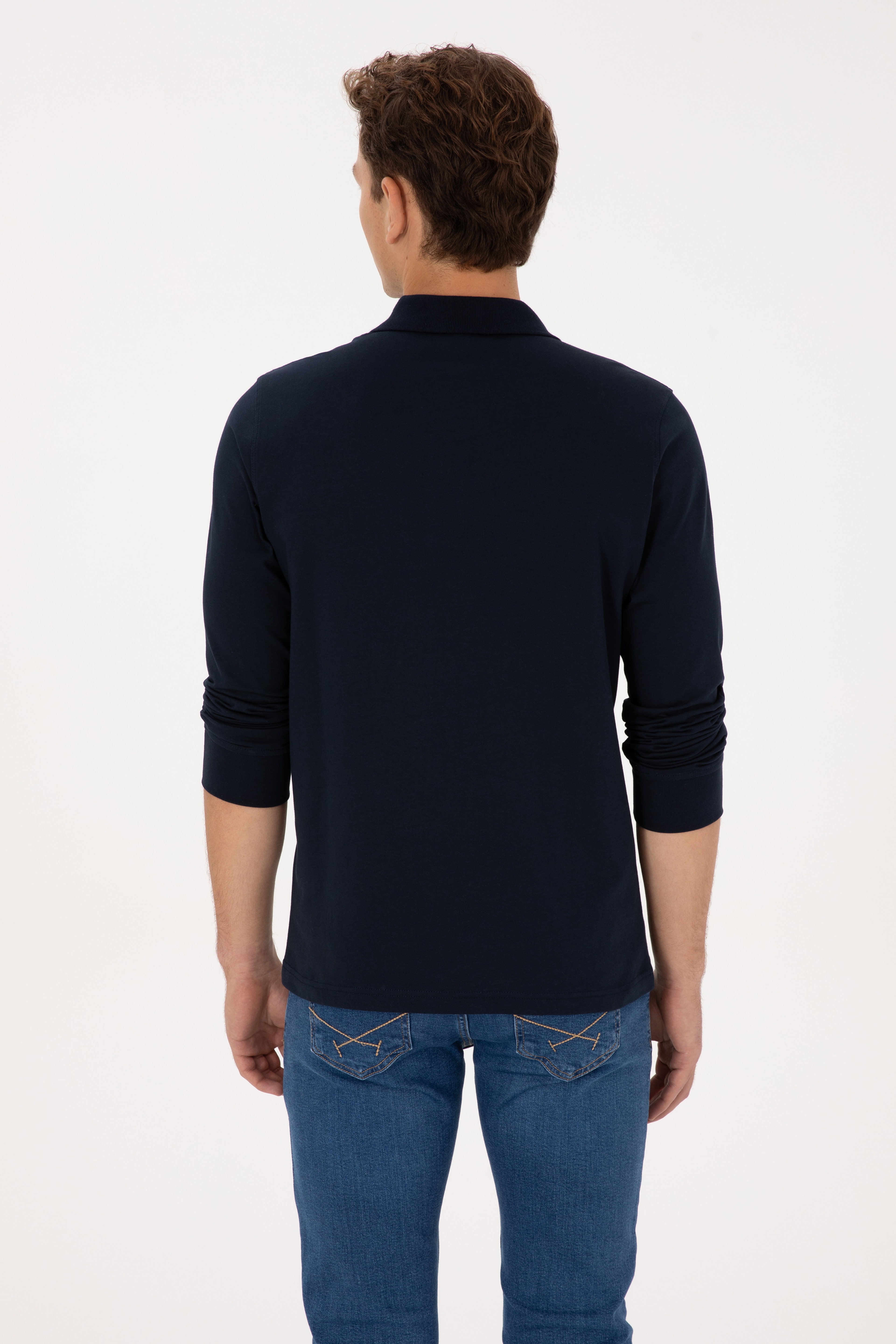 Erkek Regular Fit Polo Yaka Lacivert Sweatshirt