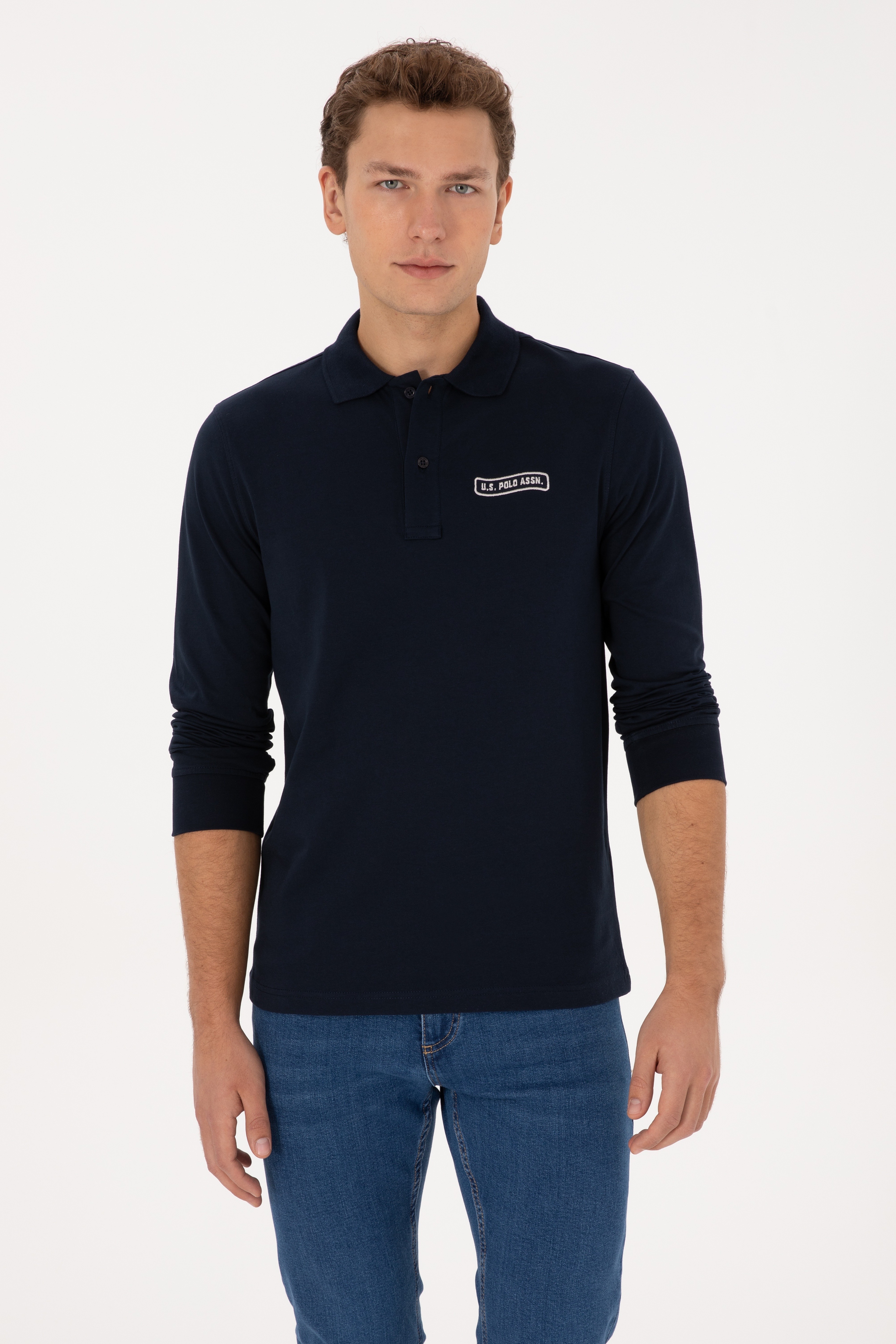Erkek Regular Fit Polo Yaka Lacivert Sweatshirt