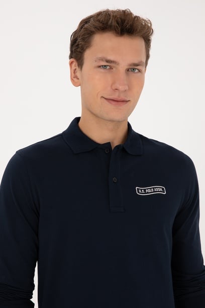Erkek Regular Fit Polo Yaka Lacivert Sweatshirt