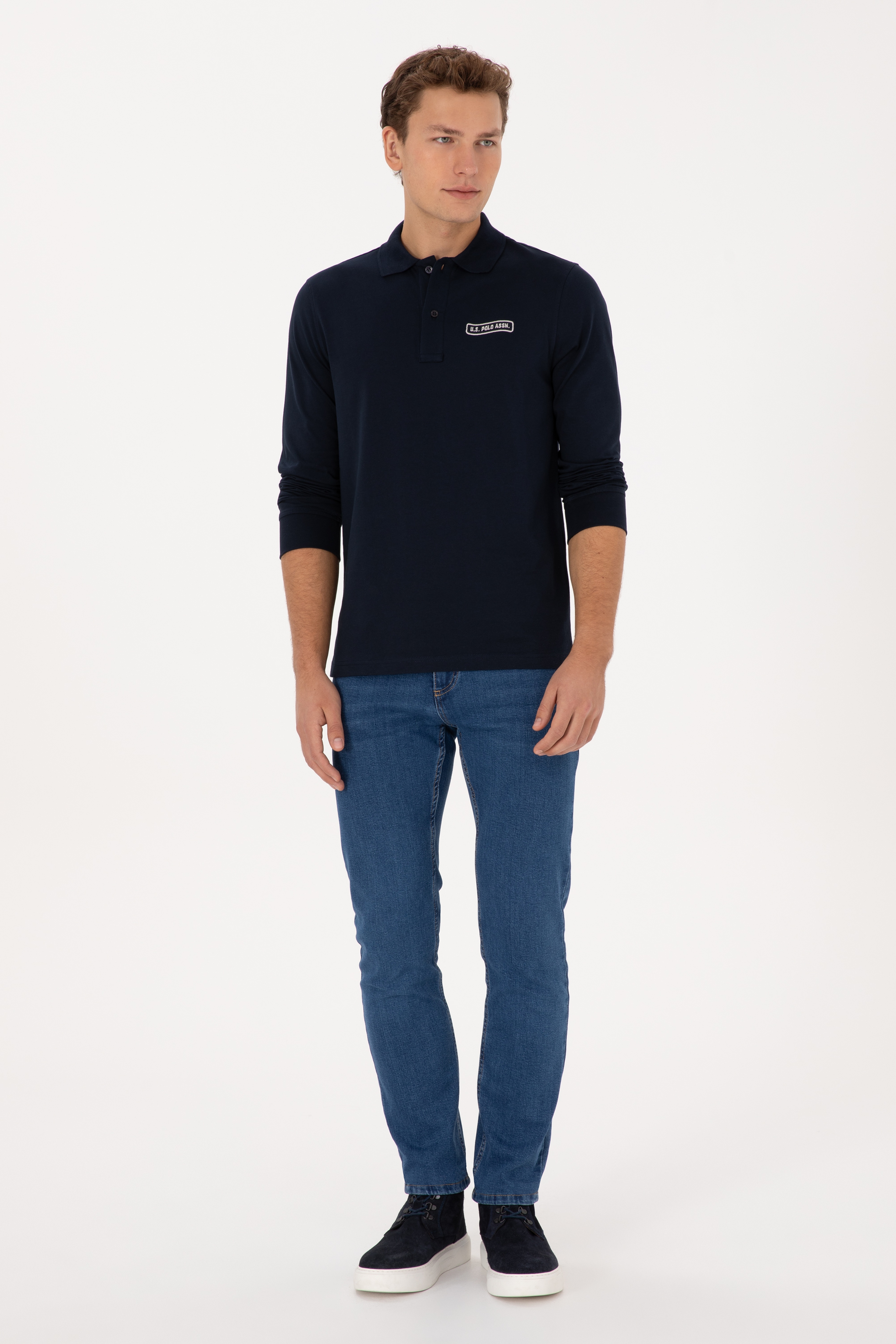 Erkek Regular Fit Polo Yaka Lacivert Sweatshirt - Image 4