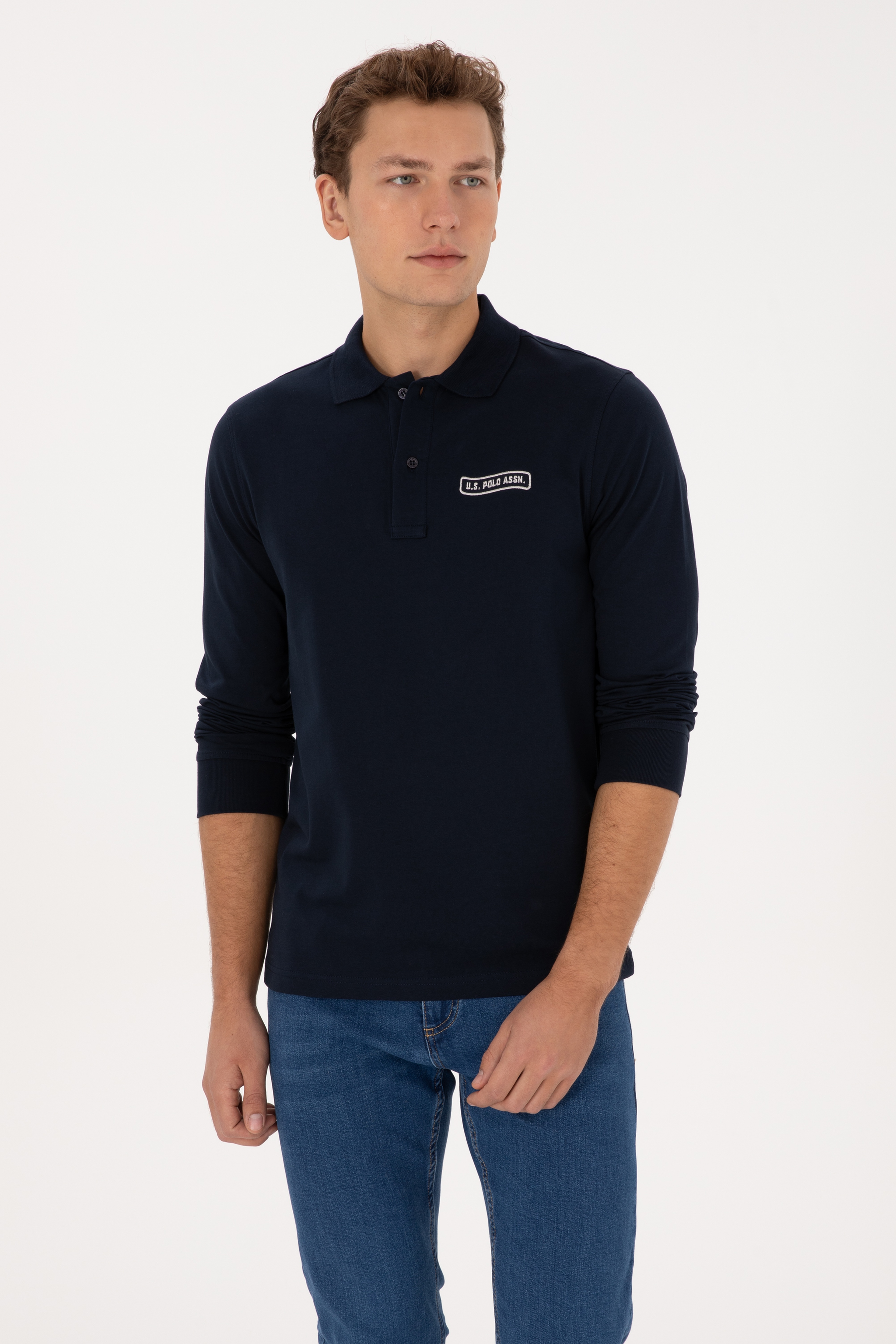 Erkek Regular Fit Polo Yaka Lacivert Sweatshirt