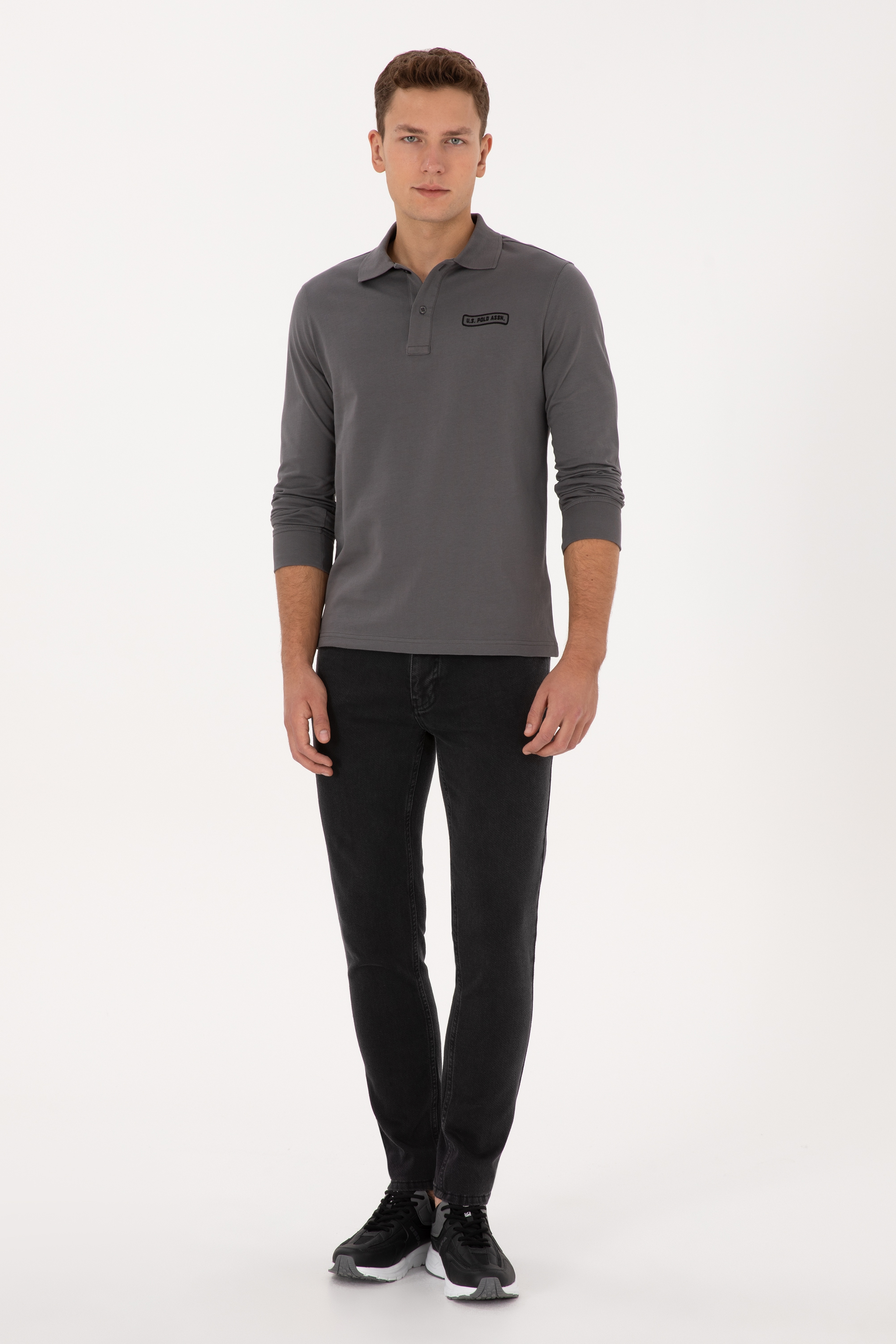 Erkek Regular Fit Polo Yaka Gri Sweatshirt - Image 4