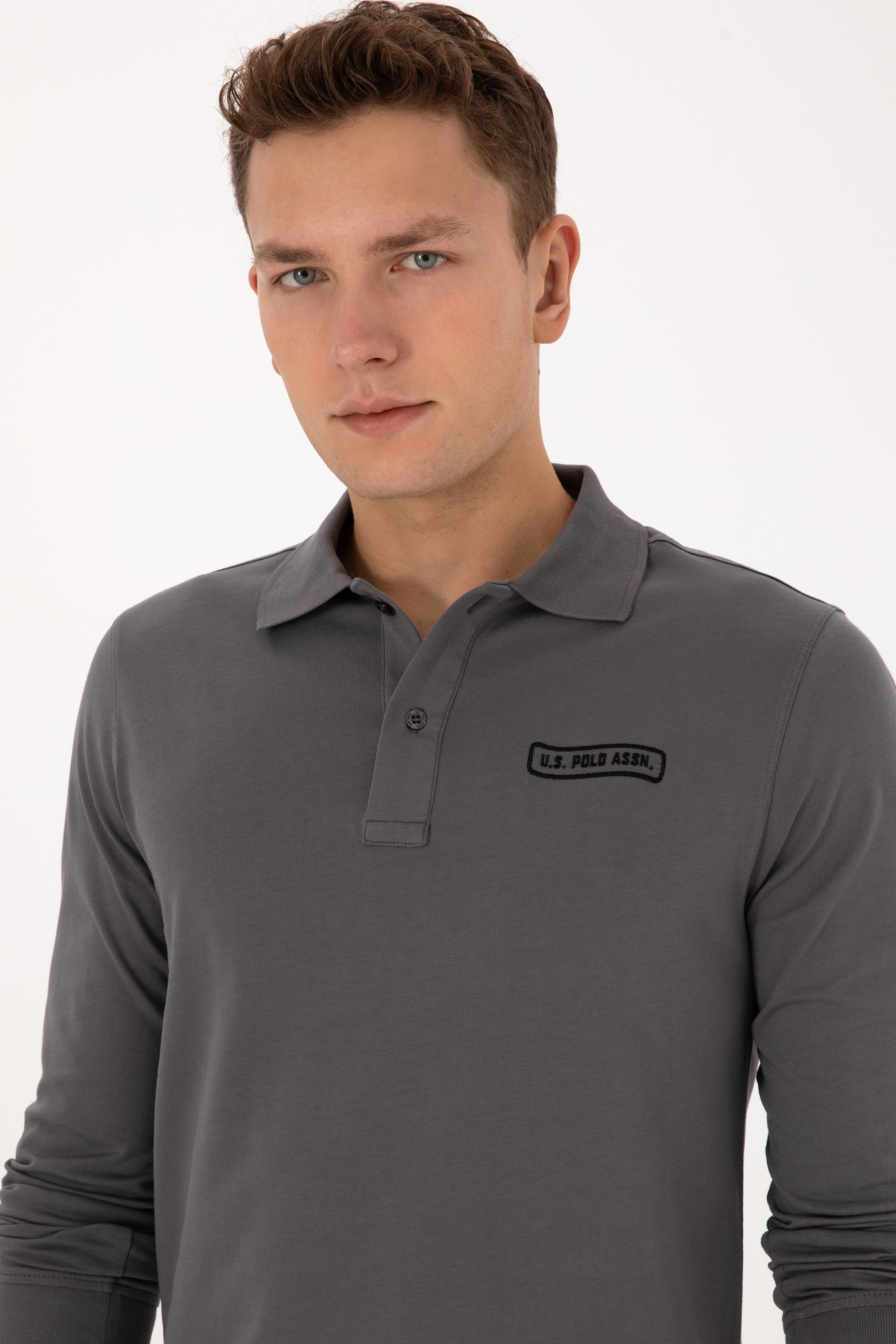 Erkek Regular Fit Polo Yaka Gri Sweatshirt - Image 2