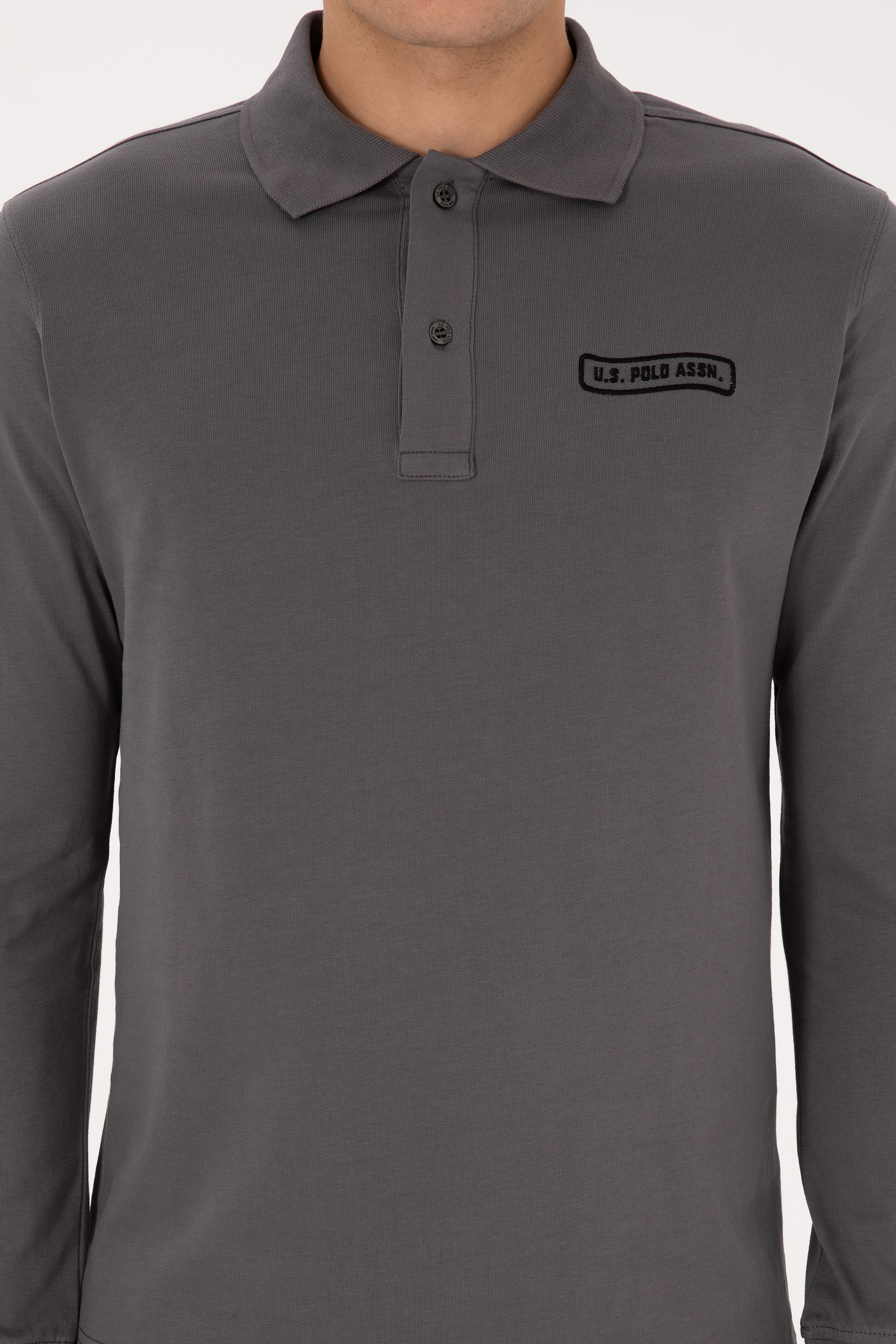 Erkek Regular Fit Polo Yaka Gri Sweatshirt