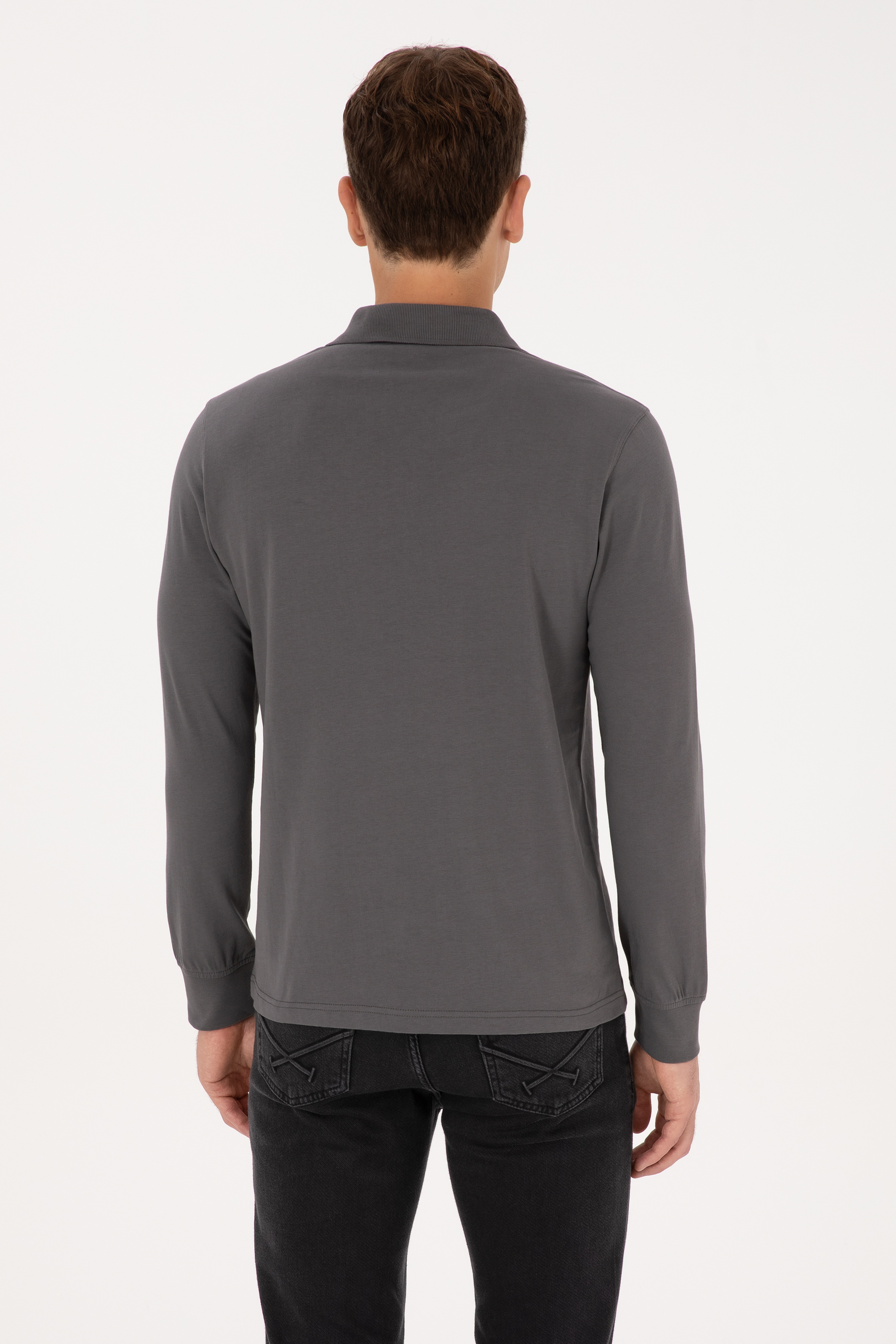 Erkek Regular Fit Polo Yaka Gri Sweatshirt