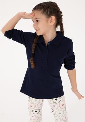 Kız Çocuk Lacivert Polo Yaka Basic Sweatshirt - 50316836038