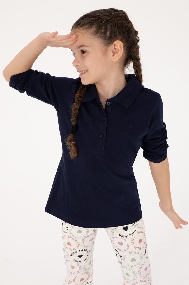 Kız Çocuk Lacivert Polo Yaka Basic Sweatshirt