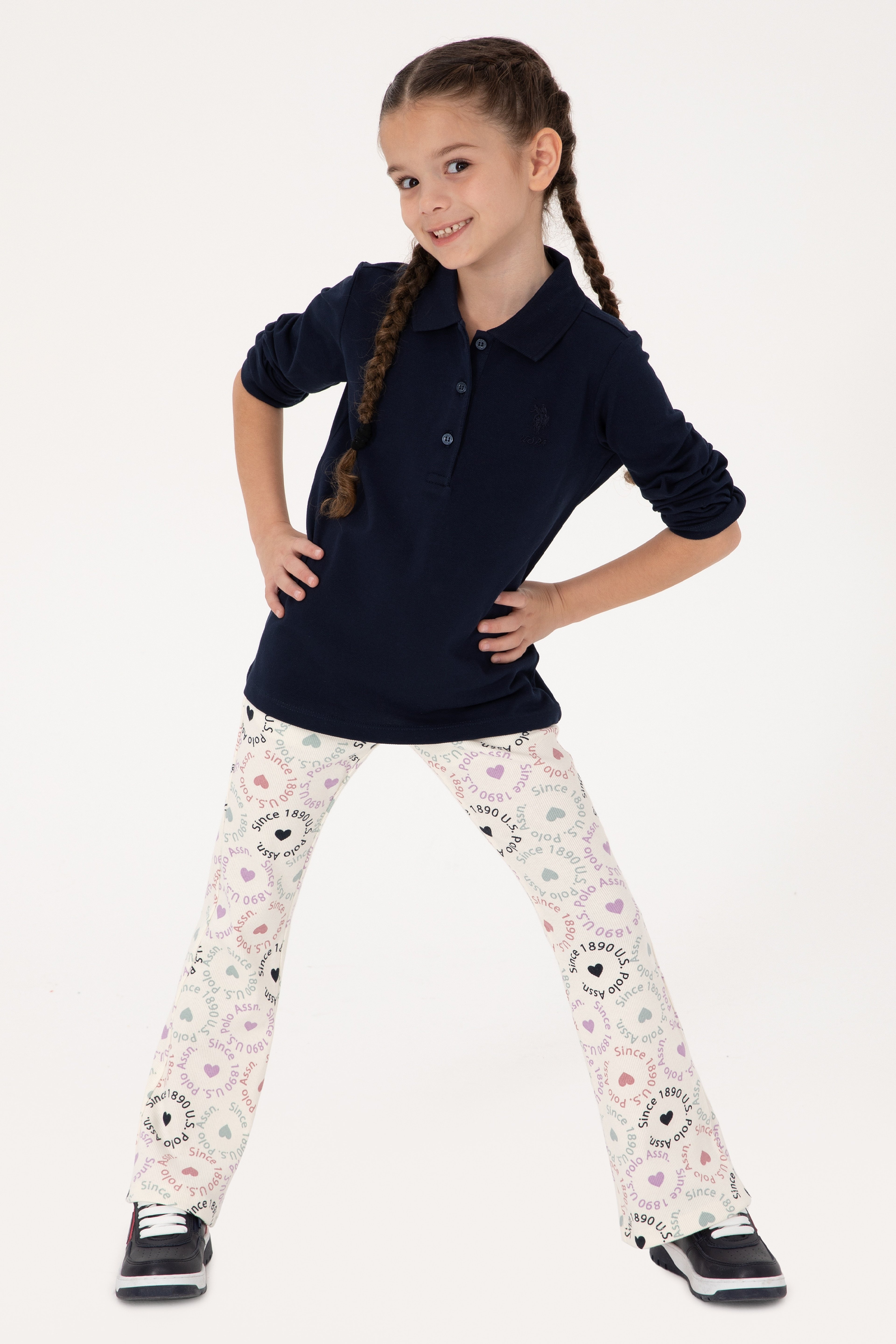 Kız Çocuk Lacivert Polo Yaka Basic Sweatshirt - Image 2