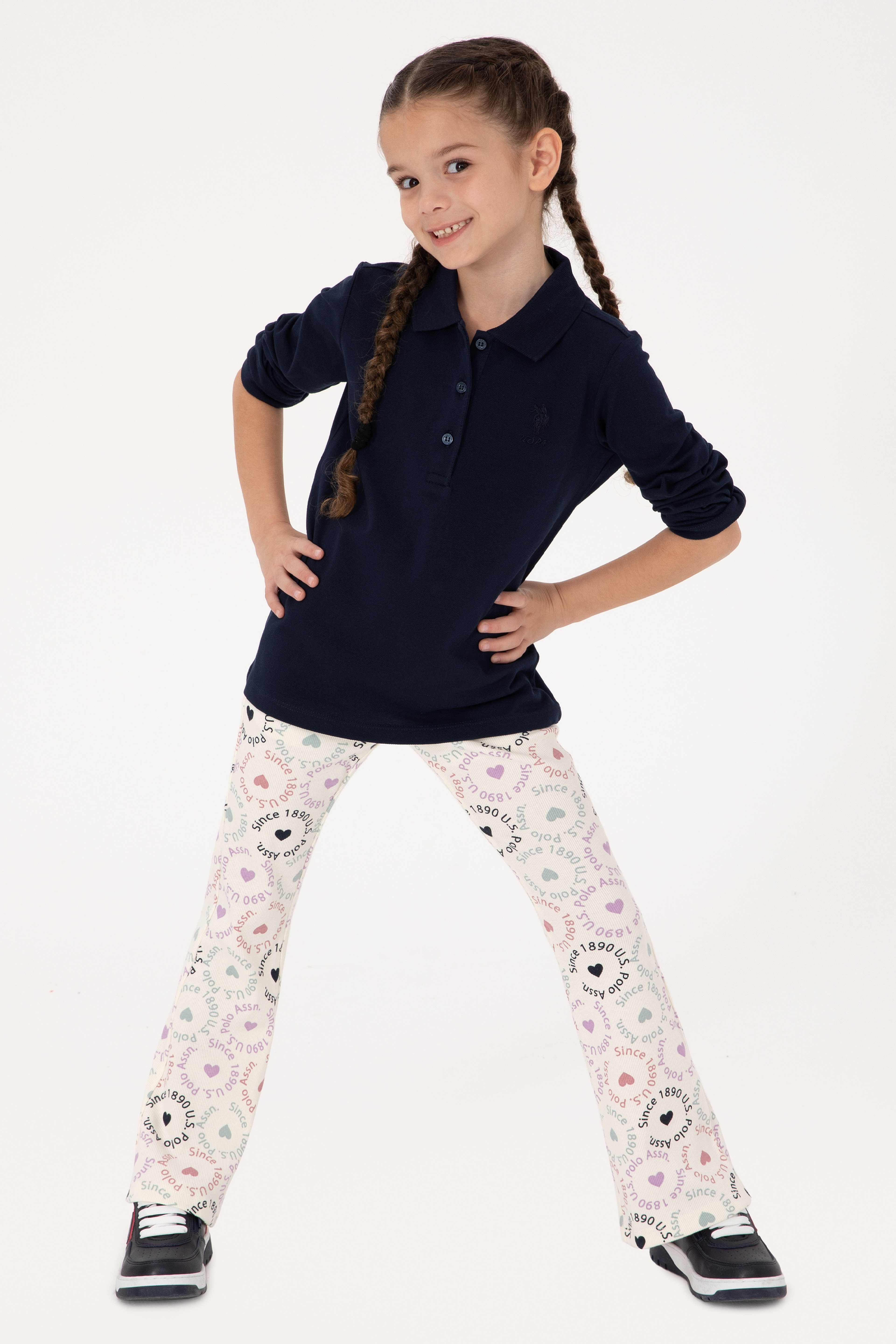 Kız Çocuk Lacivert Polo Yaka Basic Sweatshirt