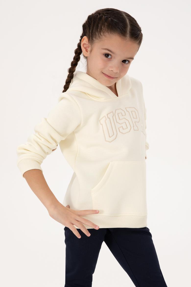 Kız Çocuk Krem Kapüşonlu Şardonlu Basic Sweatshirt