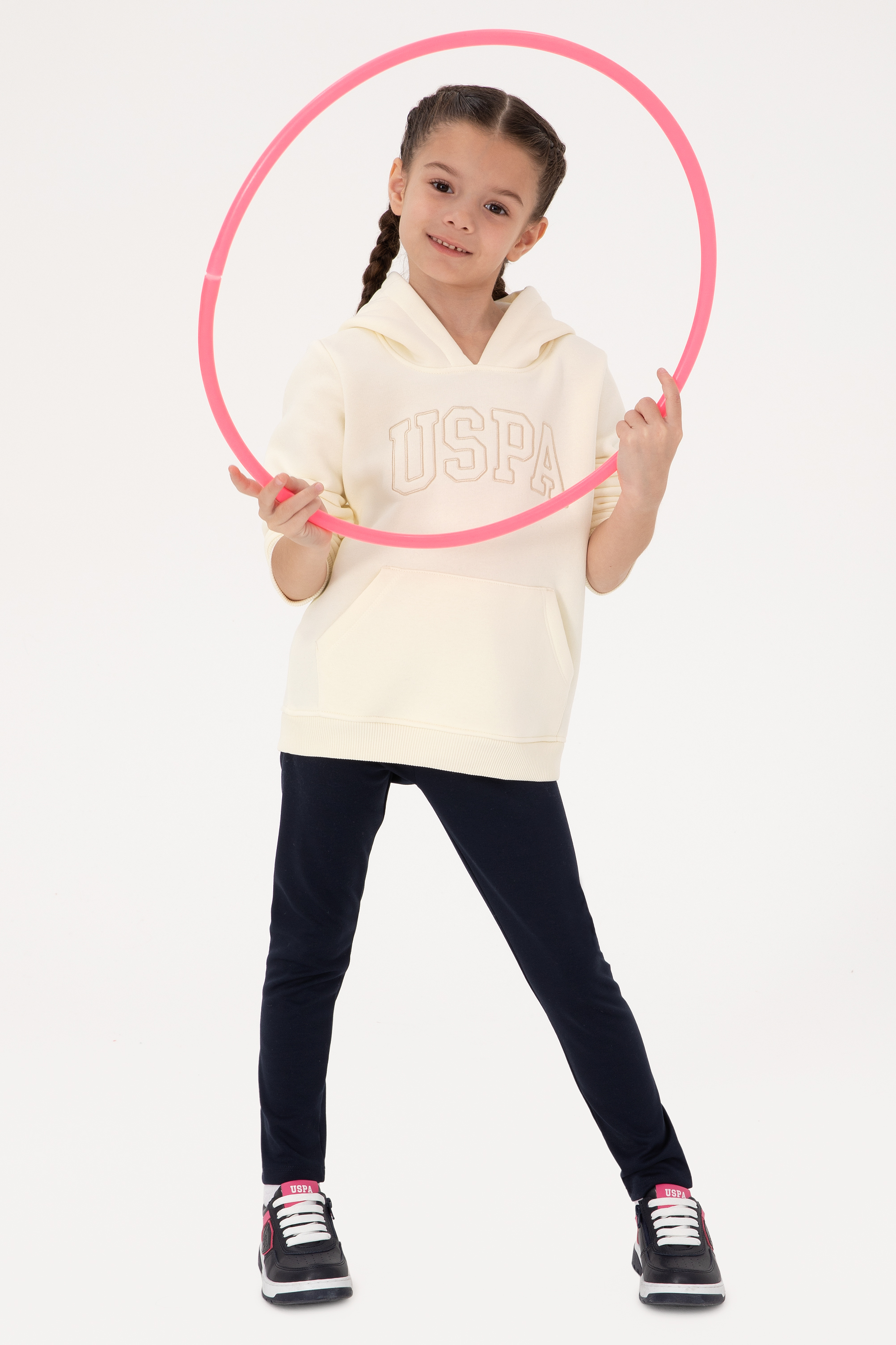 Kız Çocuk Krem Kapüşonlu Şardonlu Basic Sweatshirt - Image 2