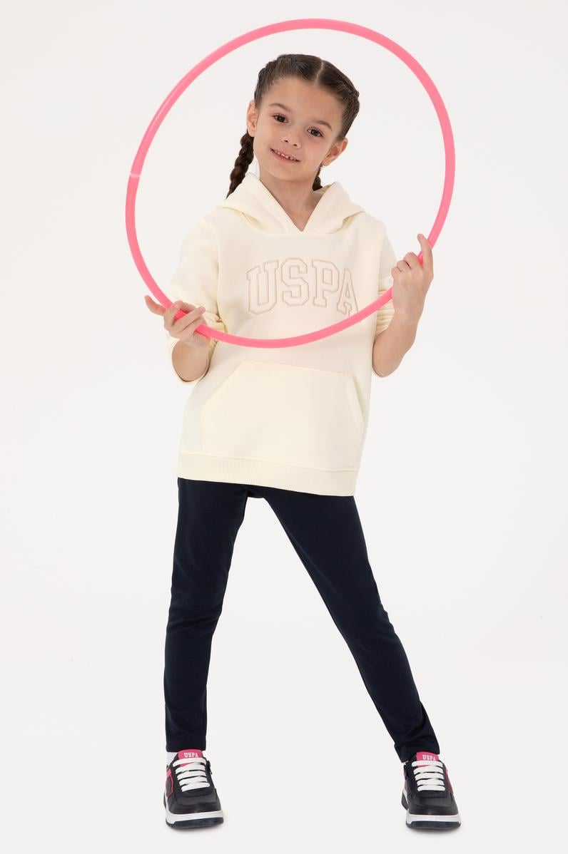 Kız Çocuk Krem Kapüşonlu Şardonlu Basic Sweatshirt