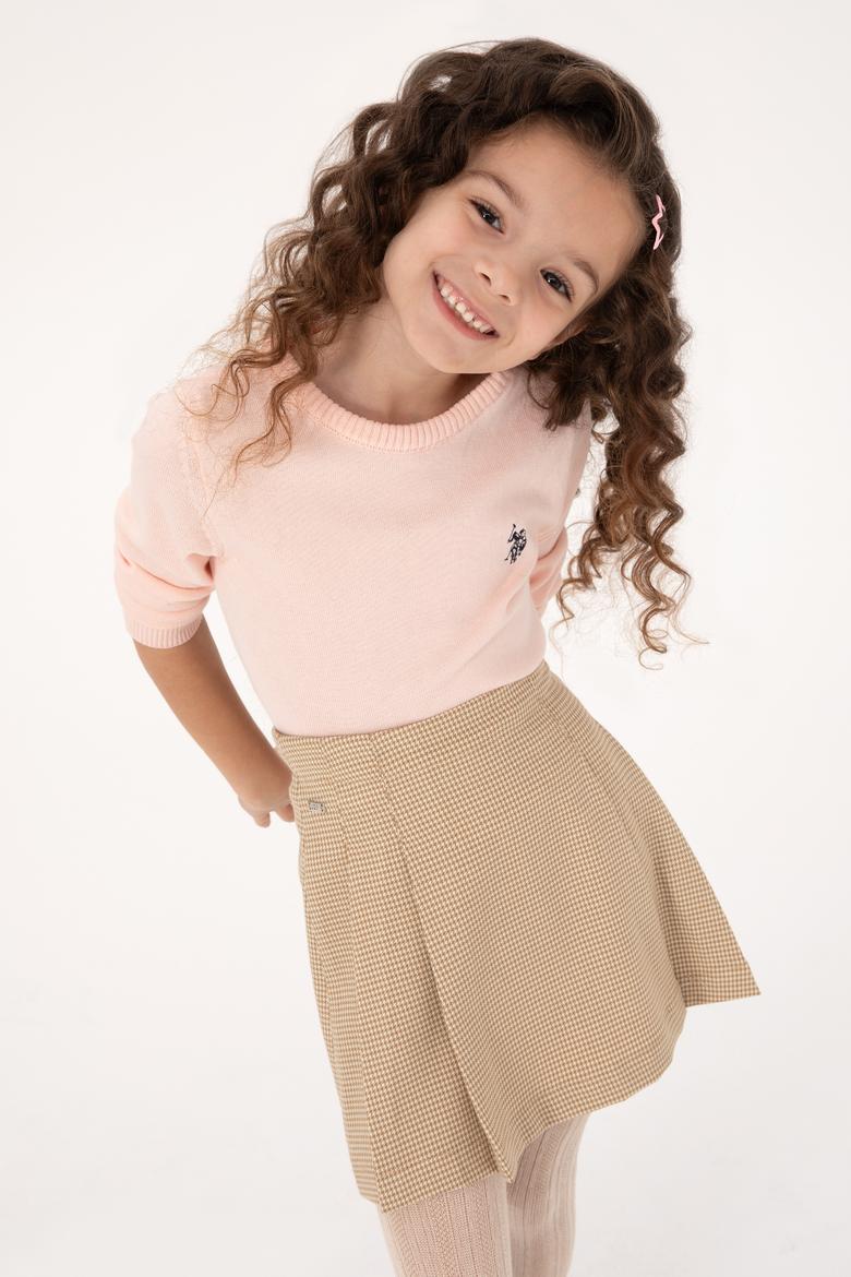 Kız Çocuk Pudra Bisiklet Yaka Basic Kazak