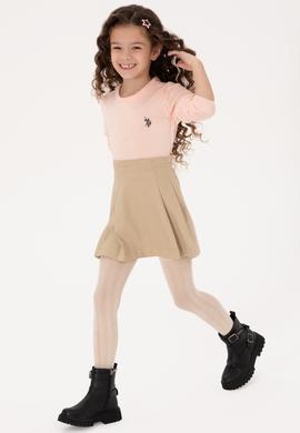 Kız Çocuk Pudra Bisiklet Yaka Basic Kazak - 50316808026