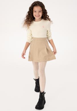 Kız Çocuk Krem Bisiklet Yaka Basic Kazak - 50316842055