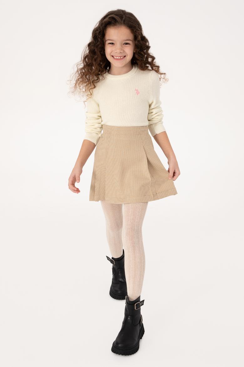 Kız Çocuk Krem Bisiklet Yaka Basic Kazak - 50316842055