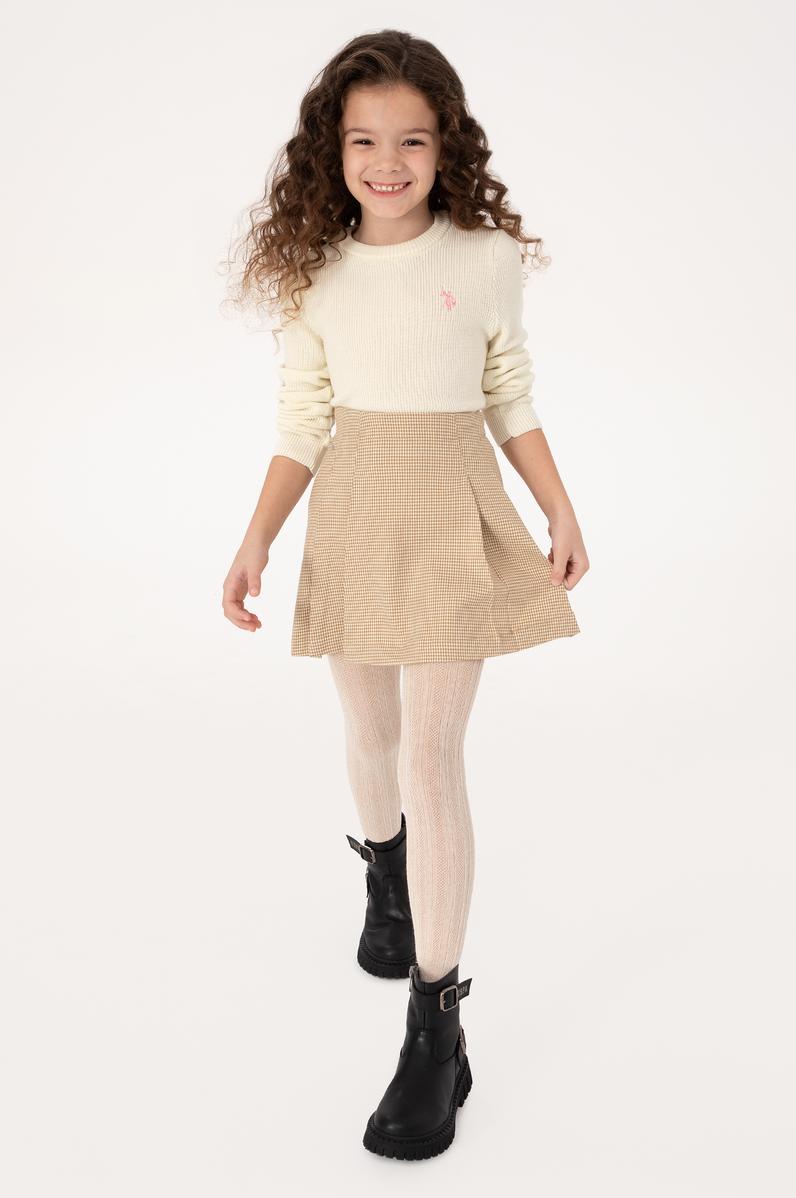 Kız Çocuk Krem Bisiklet Yaka Basic Kazak