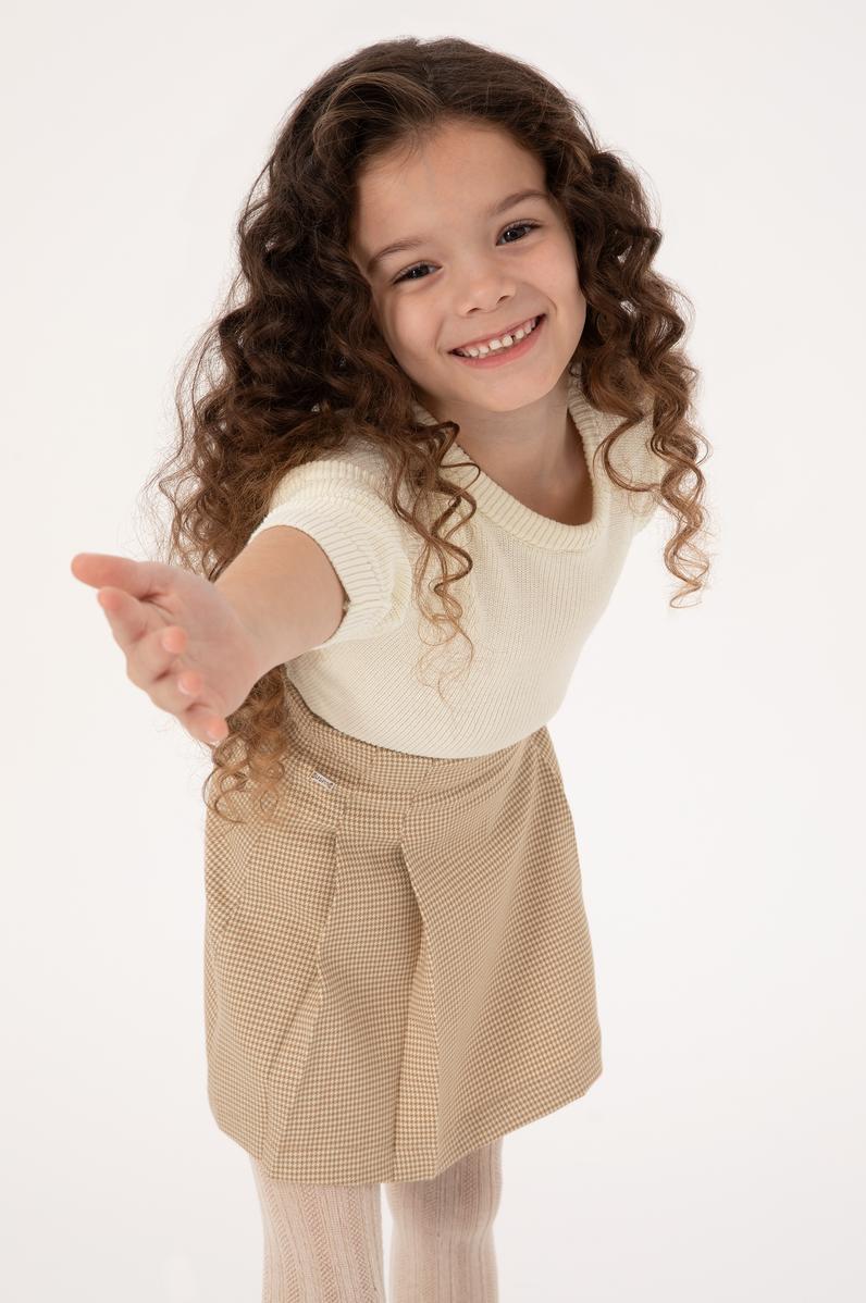 Kız Çocuk Krem Bisiklet Yaka Basic Kazak