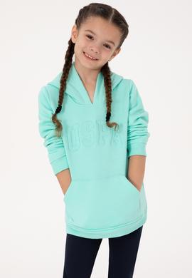 Kız Çocuk Mint Kapüşonlu Şardonlu Basic Sweatshirt - 50314311109
