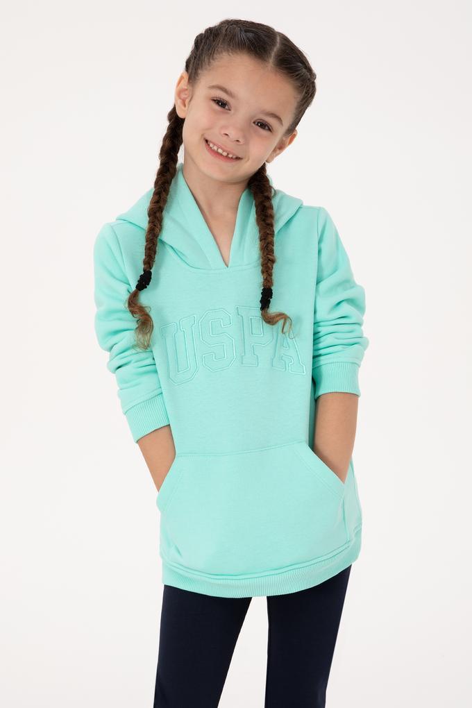 Kız Çocuk Mint Kapüşonlu Şardonlu Basic Sweatshirt