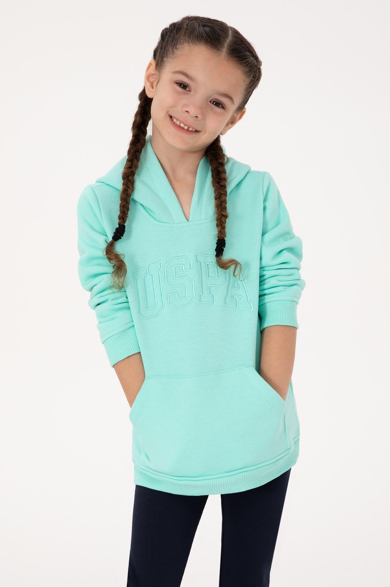 Kız Çocuk Mint Kapüşonlu Şardonlu Basic Sweatshirt