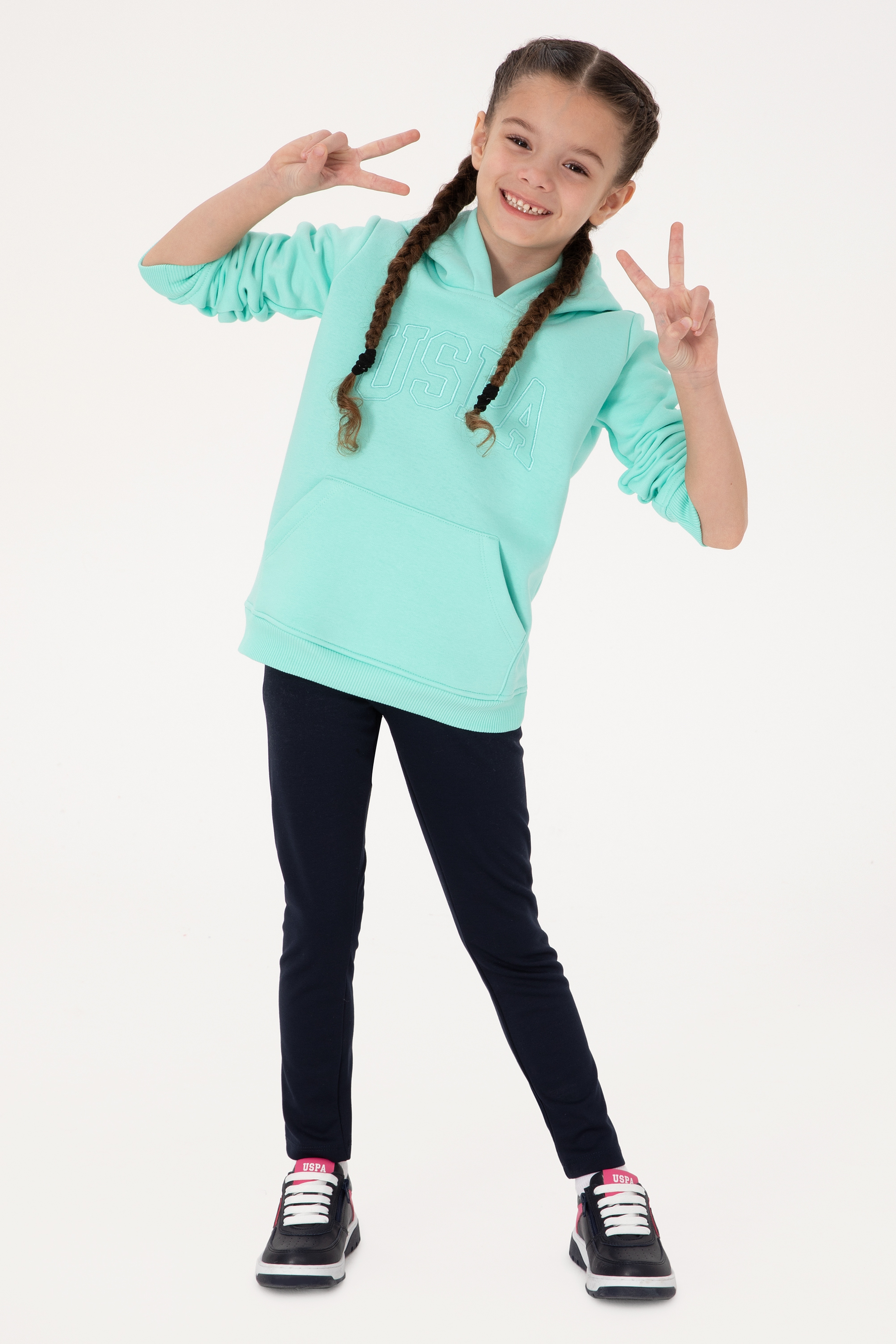 Kız Çocuk Mint Kapüşonlu Şardonlu Basic Sweatshirt - Image 2
