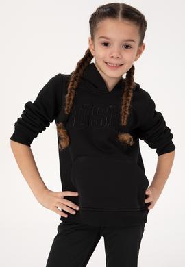 Kız Çocuk Siyah Kapüşonlu Şardonlu Basic Sweatshirt - 50314311004