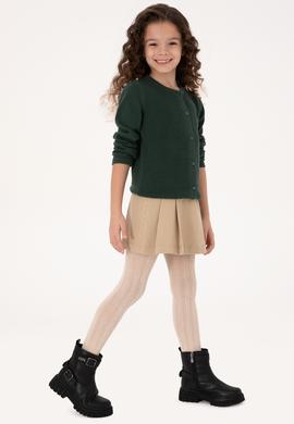 Kız Çocuk Koyu Yeşil Düğmeli Bisiklet Yaka Triko Hırka - 50316292023