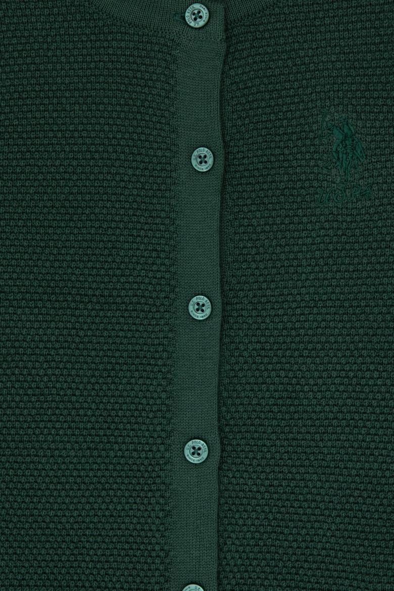 Kız Çocuk Koyu Yeşil Düğmeli Bisiklet Yaka Triko Hırka - 50316292023