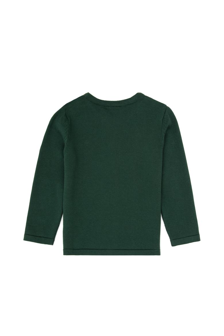 Kız Çocuk Koyu Yeşil Düğmeli Bisiklet Yaka Triko Hırka - 50316292023