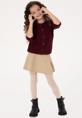 Kız Çocuk Bordo Düğmeli Bisiklet Yaka Triko Hırka - 50316292036