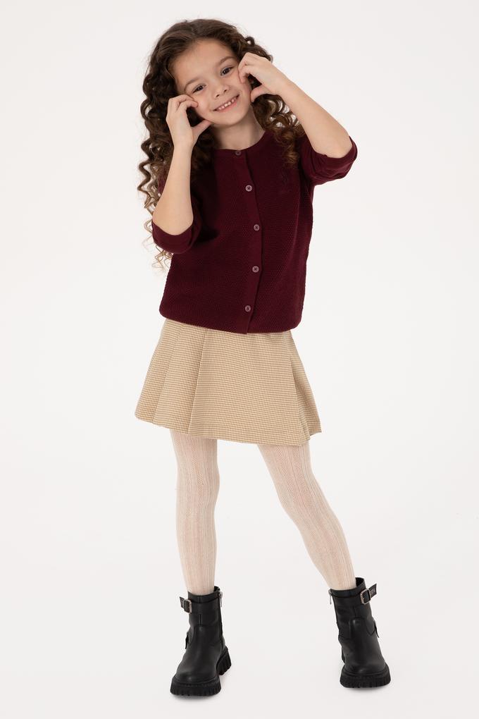 Kız Çocuk Bordo Düğmeli Bisiklet Yaka Triko Hırka