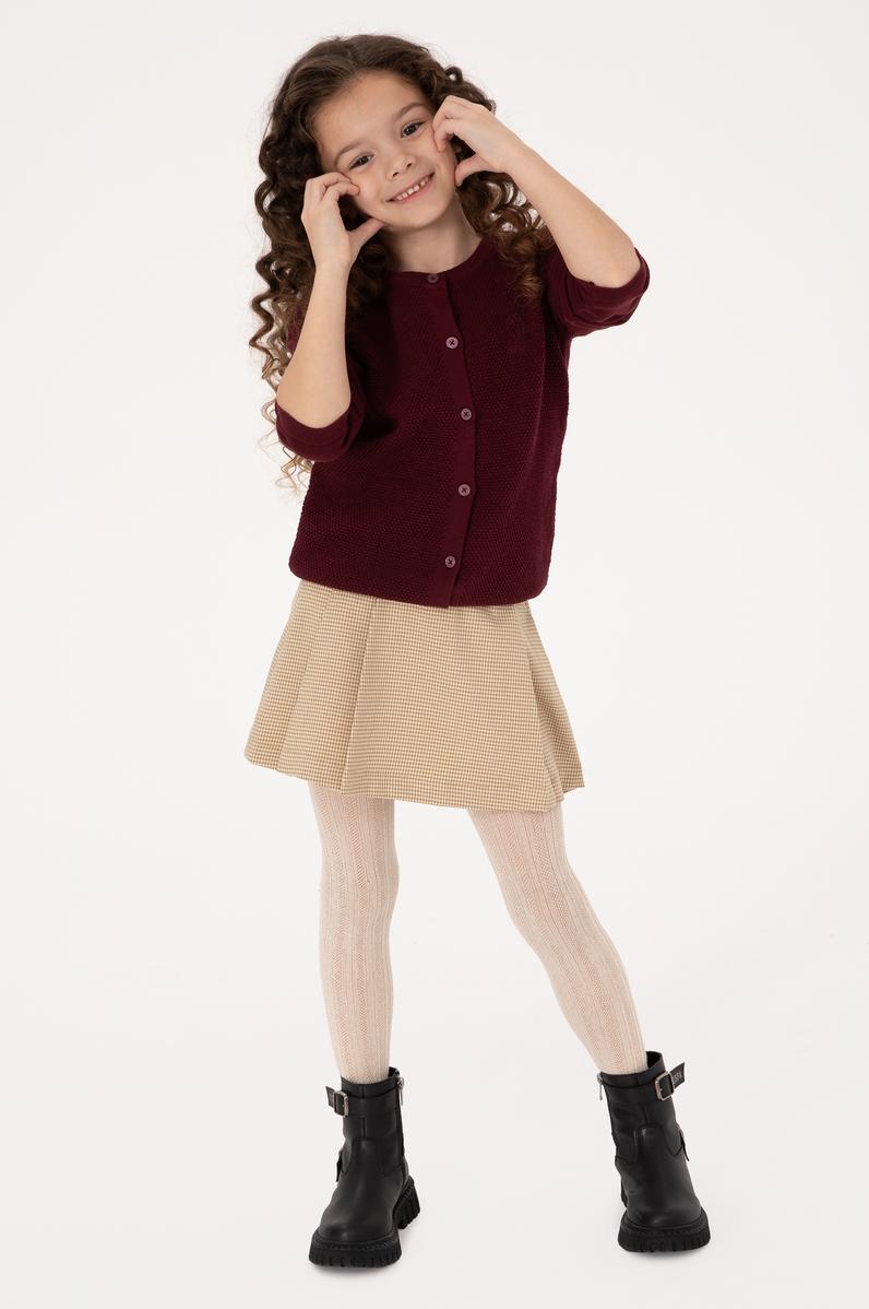 Kız Çocuk Bordo Düğmeli Bisiklet Yaka Triko Hırka