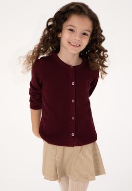 Kız Çocuk Bordo Düğmeli Bisiklet Yaka Triko Hırka - 50316292036