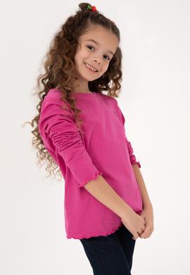 Kız Çocuk Pembe Bisiklet Yaka Basic Sweatshirt - 50317908011