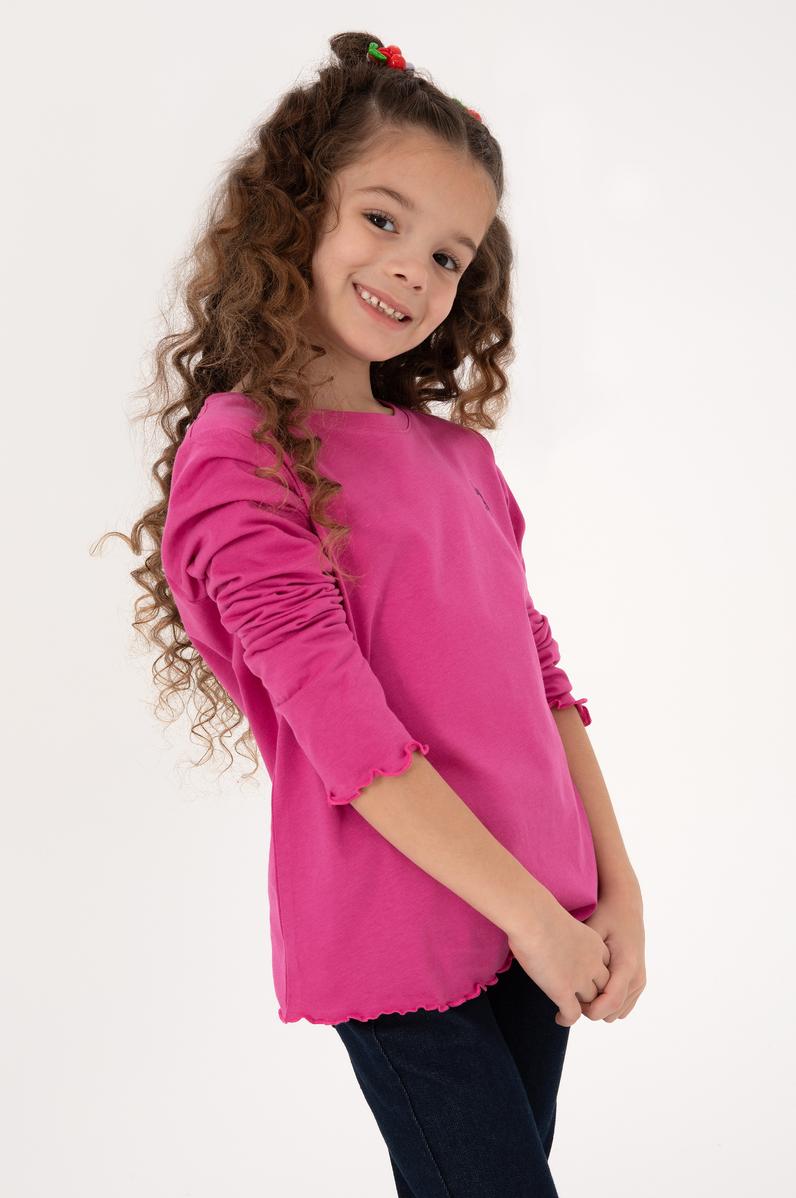 Kız Çocuk Pembe Bisiklet Yaka Basic Sweatshirt