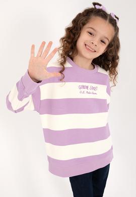 Kız Çocuk Lila Çizgili Bisiklet Yaka Sweatshirt - 50317898005