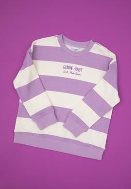 Kız Çocuk Lila Çizgili Bisiklet Yaka Sweatshirt - 50317898005