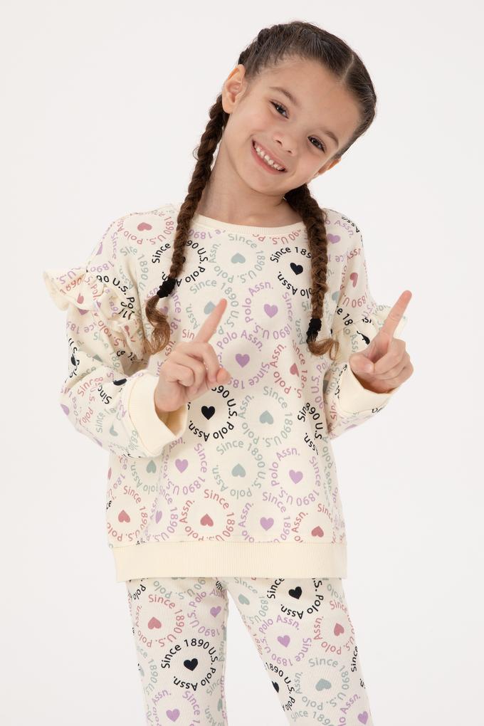 Kız Çocuk Krem Bisiklet Yaka Sweatshirt